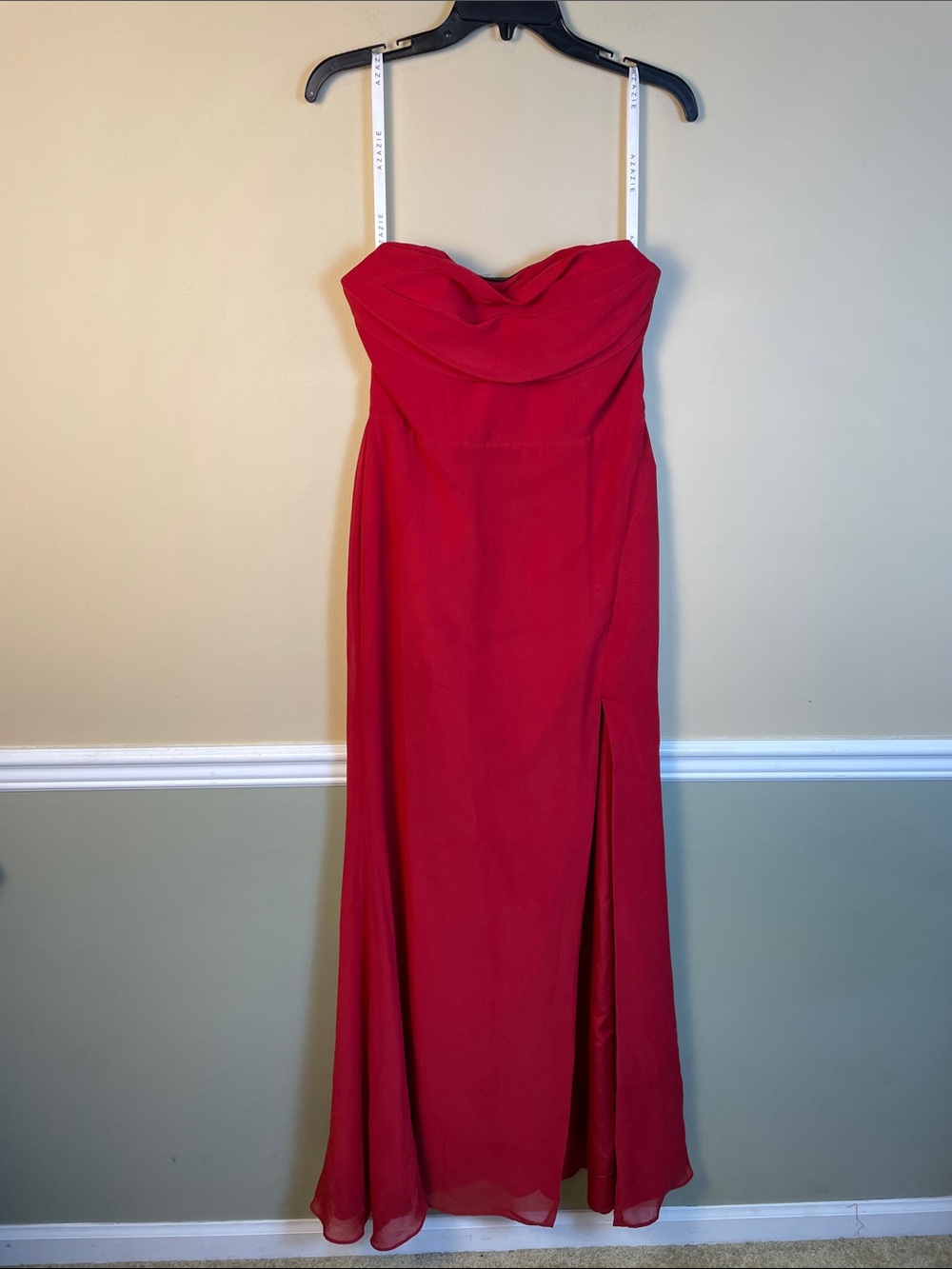 Azazie Women’s Red Bustier Strapless Leg Slit Formal Evening Bridesmaid Gown A8